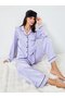 Matte Satin Piped Detail Pocket Shirt and Pyjama Set