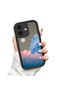 iPhone 16 Compatible Drop-Resistant Black Silicone Case with Mirror Surface Colorful Cloud - 3