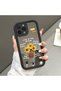 iPhone 14 Pro Compatible Drop Resistant Black Silicone Case Mirror Face Floral Patterns