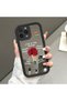 iPhone 14 Pro Compatible Drop Resistant Black Silicone Case Mirror Face Floral Patterns