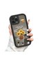 iPhone 14 Pro Compatible Drop Resistant Black Silicone Case Mirror Face Floral Patterns - 3