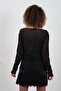 Black Gathered Front Glitter Tulle Blouse - 4