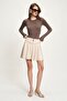 Beige Leather Mini Skirt with Accessory Detail 4066 R3-G-K5
