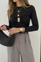 Women's Long Sleeve Stylish Blouse with Chest Buckle Detail - 2