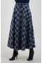 Navy Blue Gray Buttoned Plaid Skirt - 6
