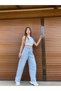 Ns-56897 90's Blue Snow Wash Stretch Fabric Super High Waist Wide Leg Jeans Palazzo Pants - 5