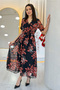 Short Sleeve Lined Plus Size Chiffon Dress Leopard, Navy Blue, Black, Tie-Dye, Brown, Green, Pomegranate Flower - 7