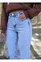Ns-77510 90's Women's Blue Snow Wash Mom Jean Boyfriend High Waist Stretch Fabric Denim Pants