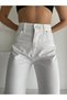NS-85971 White Stretch Fabric Super High-Waist Relaxed Jean Pants Boyfriend Wide-Leg Denim - 3