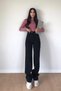 Ns-58747 Black Stretch Fabric Super High Waist Loose Jeans Palazzo Pants Wide Leg - 2