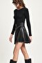 Black Leather Mini Skirt with Accessory Detail 4066 R3-G-K5 - 6