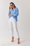 Ns-96389 White High Waist Stretch Fabric Denim Fabric Mom Fit Jean