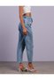 Ns-18293 Women's Snow Blue Mom Jean Boyfriend High Waist Stretch Fabric Denim Pants - 2