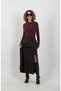 Anthracite Claret Red Plaid Slit Skirt - 3