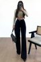 Ns-10305 Women's 90's Black Stretch Fabric Palazzo Wide Leg Super High Waist Jean Pants - 5