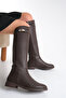 Women's Brown Leather Riding Over-the-Knee Buckle-Accented Non-Slip Sole Zippered Massimo Boots - 3