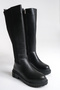 Black Leather Women's Boots Elastic Below the Knee Zippered Non-Slip Sole Thick Soled Jessica - 5