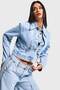Women's Denim Color 3S6-3 Crop Fit Buttoned Special Design Denim Jacket - 2
