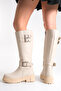 Beige Leather Women's Boots Non-Slip Sole Zippered Emy