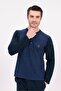 Men's Navy Blue Jacquard Winter Cotton Long Sleeve Men's Pajama Set - 4
