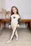 Girl's Crew Neck Cream Tracksuit Set with Heart Sequin Embroidery on the Sleeves and Chest