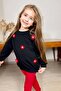 Girl's 3-Thread Sweater with Daisy Figure on It, Loose Cut, Scuba Fabric, F Corded Fabric Red Tights Set - 2