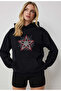 Shine Star Printed Cotton Hooded Black Sweatshirt
