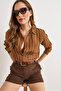 Women's Tan Textured Contrast Striped Regular Fit Shirt GML-19001405 - 5