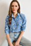 Women's Light Blue Ivy Scalloped Denim Look Shirt Gml-19001409 - 4
