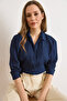 Women's Navy Blue Textured Light Transparent Loose Fit Shirt Gml-19001408 - 6