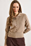 Women's Mink Polo Neck Buttoned Soft Textured Thin Knitwear Sweater Kzk-19001105 - 4