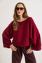Women's Burgundy Boat Neck Spanish Sleeve Knitwear Sweater Kzk-19001108 - 3