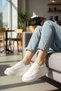 White Thick Sole Lace-Up Women's Sports Shoes Thermo Dv-03 Z