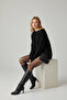 Women's Black Crew Neck Oversize Sweater - 4