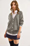 Women's Gray Buttoned Soft Textured Oversized Knitwear Cardigan Hrk-19000414 - 3