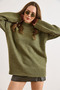 Women's Khaki Crew Neck Thick Warp Detailed Oversized Knitwear Sweater Kzk-19001088 - 3