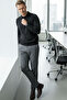 Men's Black Buttoned Polo Neck Standard Fit Regular Acrylic Blend Anti-Pilling Knit Sweater - 2