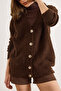 Women's Brown 5 Button Soft Textured Thick Long Cardigan Hrk-19000375 - 5
