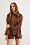 Women's Brown Sleeve Buttoned Slit Knitwear Sweater Kzk-19001110 - 6