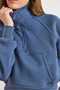 Women's Indigo D Mock Neck Stitch Detailed Zippered Sh Fleece-Lined Crop Sweatshirt Swt-19000795 - 4