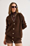 Women's Brown 5 Button Soft Textured Thick Long Cardigan Hrk-19000375 - 2