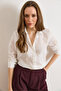 Women's White Chrysanthemum Ruffled Semi-Transparent Shirt Gml-19001416 - 3