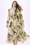 Women’s Plus Size Colorful, Floral Print, Elastic Waist, Wrap Chiffon Dress 65N39283