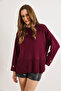 Women's Burgundy Cuff Buttoned Slit Knitwear Sweater Kzk-19001110 - 2