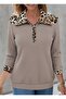 New Season Women's Long Sleeve Leopard Collar Zippered Waffle Blouse