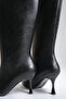 Women's Black Leather Thin Heel Pointed Toe Knee-High Boots - 5