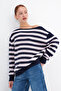 Boat Neck Striped Knit Sweater K3523