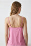 Women's Pink Color Lace Detailed Adjustable String Strap Sandy Fabric Tank Top Blouse - 5