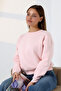 Fleece-Lined Oversized Crew Neck Wide Fit Sweatshirt 21614 Pudra - 2