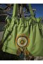 Green Tote Cloth Shoulder Bag with Drawstring/Tassel Mandala Detail